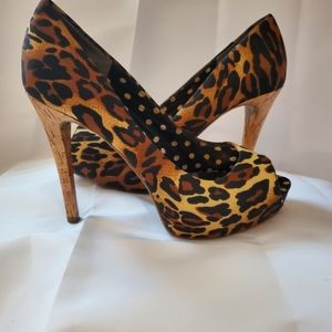 Brand New Leopard Guess Peep Toe Heels